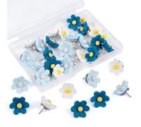 Decorative Push Pins,30pcs Flower Push Pins for Cork Board Thumb Tacks Cute Push Pins Fun Thumb Tacks Decorative for Photo Wall, Feature Wall,Map, Bulletin Board, Office or Home (Blue)