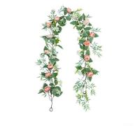 Decorative Rattan Arch Featuring Rose Petals and Green Vine Stems for Home Interior Outdoor Party Backdrop (B)