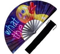 Decorative Rave Hand Fan - Large Folding Fans for Festivals, Drag Queen & Burlesque - Cute Holographic Rave Accessories for Women and Men (What The Duck)