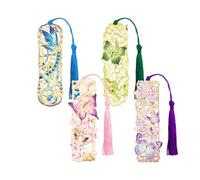 Decorative Reading Page Marker Bundle Featuring 4 Cutout Metal Bookmarks with Tassels for Keeping Places in Books Diaries Class Notes and Desk Files Neatly Sorted Page Keeper Reading Marker Journal