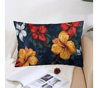 Decorative Realistic Hawaiian Flowers Lumbar Throw Pillow Covers 12x20 with Hidden Zipper Outdoor Couch Pillow Cases for Sofa Bed Living Room Garden Plush Pillowcase Farmhouse Cushion Case Home De