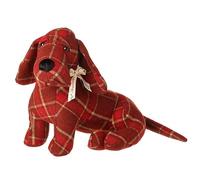 Decorative Red Tartan Fabric Dog Door Stop with Bow