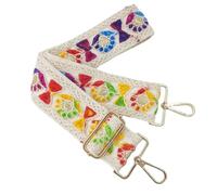 Decorative Replacement Bag Strap with Wide Polyester Profile, F | Adjustable Length for Crossbody Carrying, Multicolor Embroidered Motifs, Detachable Two-Hook Design, Wide Profile