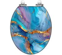 Decorative Resin Marble Toilet Seat Round Alcohol Ink Abstract Multi-Colored Seamless Pattern Quick Release Hinges Quiet Close Easy to Install