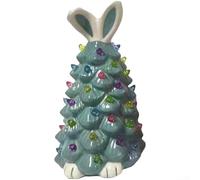 Decorative resin rabbit tree sculpture with built in LED lights for Christmas, providing warm glowing holiday decor for both indoor and outdoor spaces (The Blue Hare)