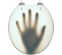 Decorative Resin Round Toilet Seat Quiet Close Quick Release Hinges Blurred Shadow Hand Behind Glass Nightmare Theme with Cover Bumpers Easy to Clean & Install