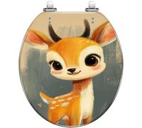 Decorative Resin Toilet Seat Cute Baby Deer Antlers Gentle Expression Whimsical Style Quiet Close Quick Release Hinges Cover Bumpers Easy Install Clean