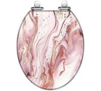 Decorative Resin Toilet Seat with Cover, Liquid Abstract Marble Print Rose Gold Glitter Splatter Texture, Quiet Close Quick Release Hinges, Easy to Install