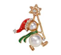 Decorative Rhinestones Pearls Brooch in Enameled Design Ideal Festive Coat Accessory for Seasonal Fashion Alloy Snowman Pin