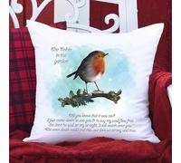 Decorative Robin Memorial Cushion Cover, 40 x 40 cm, White with Verse, Zip Fastening