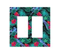 Decorative Rocker Light Switch Cover Plate, 2 Gang Wall Plates Mid-Size 4.9" x 5.0", Cute Parrot Palm Leaf Plant Outlet Covers Wall Plate, Polycarbonate Thermoplastic