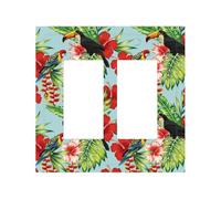 Decorative Rocker Light Switch Cover Plate, 2 Gang Wall Plates Mid-Size 4.9" x 5.0", Cute Toucan Parrot Flowers Leaves Outlet Covers Wall Plate, Polycarbonate Thermoplastic