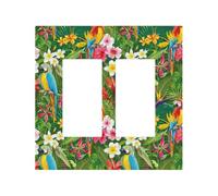 Decorative Rocker Light Switch Cover Plate, 2 Gang Wall Plates Mid-Size 4.9" x 5.0", Tropical Colorful Parrot Plant Outlet Covers Wall Plate, Polycarbonate Thermoplastic