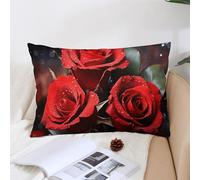 Decorative Romantic Red Roses Lumbar Throw Pillow Covers 12x20 with Hidden Zipper Outdoor Couch Pillow Cases for Sofa Bed Living Room Garden Plush Pillowcase Farmhouse Cushion Case Home Decor