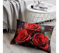 Decorative Romantic Red Roses Lumbar Throw Pillow Covers 8x12 with Hidden Zipper Outdoor Couch Pillow Cases for Sofa Bed Living Room Garden Plush Pillowcase Farmhouse Cushion Case Home Decor