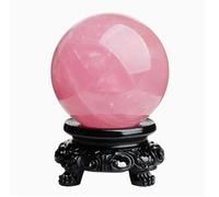 Decorative Rose Quartz Crystal Ball, Stone Sphere with Stand, for Home Decor Feng Shui,9cm