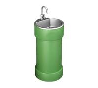 Decorative Round Base Bathroom Sink, Creative Colorful Commercial Pedestal Basin with Stainless Steel, Metal Painted freestanding Vanity Vintage(Green)