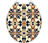 Decorative Round Bathroom Toilet Seat, Mexican Talavera Square Shape Resin Colored Ceramic Tile Turkish Finish, Quick Release Hinges with Cover, Easy to Install