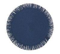 Decorative Round Placemat with Woven Texture, Navy blue S | Layered Table Decor Accent Indoors
