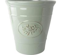 Decorative Round Plastic Olive Planter Plant Pot Green With Matching Colour Saucer - Ceramic Look Finish - 40cm x 40cm - 34 Litre Volume - Indoor or Outdoor Use - UV Protected & Frost Resistant