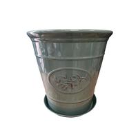 Decorative Round Plastic Olive Planter Plant Pot Grey WITH MATCHING SAUCER - Ceramic Look Finish - 55cm x 52cm - 75 Litre Volume - Indoor or Outdoor Use - UV Protected & Frost Resistant