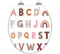 Decorative Round Resin Toilet Seat Boho Alphabet Letter & Rainbows Slow Close Quick Release Hinges Easy to Clean & Install