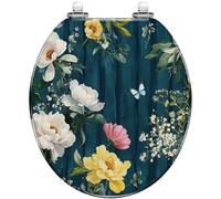 Decorative Round Resin Toilet Seat, Colorful Boho Floral Leaves Petals, Quiet Close Quick Release Hinges, Easy to Install & Clean with Cover