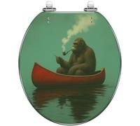 Decorative Round Resin Toilet Seat Whimsical Ape Smoking Pipe Red Canoe Calm Green Water Soft Close Quick Release Hinges Cover Bumpers Easy Install Clean