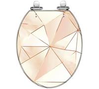 Decorative Round Toilet Seat Copper Polygonal Texture Bronze Glitter Triangles Geometric Diamond Resin Quiet Close Quick Release Hinges Easy to Install