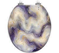 Decorative Round Toilet Seat Opulent Marble Glitter Purple Veins Resin Quiet Close Quick Release Hinges Easy to Install