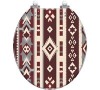 Decorative Round Toilet Seat Quiet Close Quick Release Hinges Resin Aztec Geometric Southwest Seamless with Cover Easy to Clean Install
