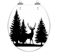 Decorative Round Toilet Seat: Resin with Deer & Tree Silhouette, Quiet-Close Quick Release Hinges, Easy to Clean, Install & Remove, with Cover