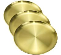 Decorative Round Tray Plate - Gold Metal Storage Organizer for Coffee Table, Serving, Jewelry, Brass, Perfume, Makeup, Candle, Toiletry, Kitchen (3, 30cm)