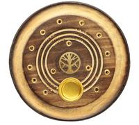 Decorative Round Wooden Incense Burner with Tree of Life