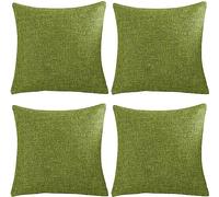Decorative Rustic Plain Linen Cushion Covers 60X60cm Set of 4, Light Green | Modern Neutral Couch Cushion Throw Pillow Cases Square Vintage Pillowcases for Home Sofa Bed Living Room Decor, No Filling