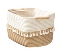 Decorative Rustic Tassels Storage Basket - Woven Cotton Storage Basket for Shelving - for Wardrobe Laundry Room Bathroom Bedroom Kitchen Toys Blankets Towels Books