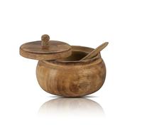 Decorative Rustic Wooden Sugar Bowl & Spoon With Lid Wide Mouth Candy Treat Jar Spice Jar Holder Condiment Nuts Serving Bowl Pot Salt Spice Herb Loose Leaf Tea Storage Container Novelty 10 cms