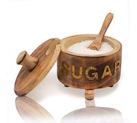 Decorative Rustic Wooden Sugar Bowl With Lid Wide Mouth Candy Treat Jar Spice Jar Holder Condiment Nuts Serving Bowl Pot Salt Spice Herb Loose Leaf Tea Storage Container Novelty Home & Kitchen