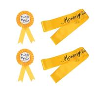 Decorative Sash Badge Set, Bee Theme Party 4pcs 2 Sets | Satin Cloth, Yellow Letter Print, for Expectant Dads and Moms, Photo Props for Theme Party