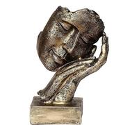 Decorative Sculpture, Bronze Finish, Resting Face on Hand, Resin Statue with Base