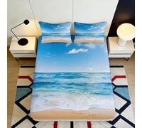 Decorative Seaside Fitted Sheet, 3D Printed Beach Ocean Pattern for Bedroom, Soft Touch Microfiber Bed Cover, Wrinkle Resistant, Apartment Bedding, 117 90x200x25cm