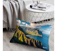 Decorative Seaside Mountain Skyline Lumbar Throw Pillow Covers 8"x12" with Hidden Zipper Outdoor Couch Pillow Cases for Sofa Bed Living Room Garden Plush Pillowcase Farmhouse Cushion Case Home Decor
