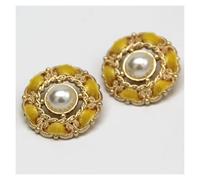 Decorative Sewing Buttons6 Pcs 25mm Large Vintage Luxury Women's Coat Pearl Buttons for Retro Blazer Suit Dress Handmade DIY(Yellow)