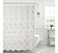 Decorative Sheer Fabric Shower Curtain for Bathroom: White Silver Embroidered Botanical Design White Silver Threading (Bella Silver)