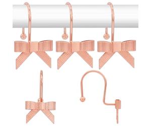 Decorative Shower Curtain Hooks, Luxury Bowknot Shower Curtain Rings, Modern Bow Shower Curtain Hangers, 12PCS Shower Hooks for Home Decor, Bathroom, Bedroom, Living Room(Rose Gold)