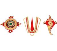 Decorative Shubh Labh Ganesh ji Shankh Chakra Namah of Lord Vishnu Tirupati Balaji Tilak Rangoli Wall Handcrafted Indian Traditional Festival Diwali Decorations Main Door Mandir Home (Size: -4 Inches