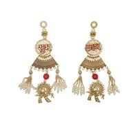 Decorative Shubh Labh Sticker with Oxidize Metal and Bead for Door Wall Decor Handcrafted Shubh Labh Door Puja Pooja Mandir Temple Entrance Indian Traditional New year Decoration(Size:-7"X2")(Golden)