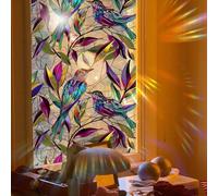 Decorative Sided Privacy Window Film Featuring Colorful Birds And Leaf Motifs, PVC Static Cling That Is Reusable For Home And Office Use