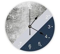 Decorative Silent No Ticking Wall Clock Modern Minimalist Navy Blue Grey Round Modern Wooden Clocks for Bedroom Living Room Home Office School Wall Art Decor, 30 X 30 CM