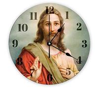 Decorative Silent No Ticking Wall Clock Vintage Jesus Christ Round Modern Wooden Clocks for Bedroom Living Room Home Office School Wall Art Decor, 25 X 25 CM